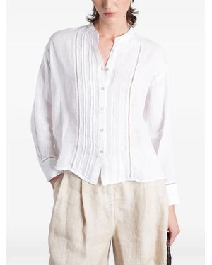 120% Lino Pin-Tucked Open-Stitch Shirt - White