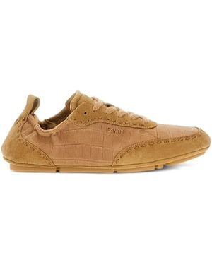 Fendi Fit Crocodile-Effect Lace-Up Sneakers - Brown