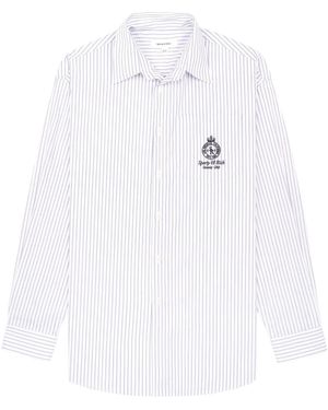 Sporty & Rich Crown-Embroidered Oversize Striped Cotton Shirt - White