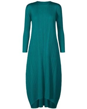 Pleats Please Issey Miyake Long-Sleeved Pleated Midi Dress - Green