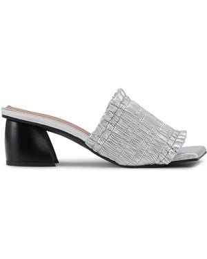 Ganni Smock-Detail Kitten-Heel Mules - White