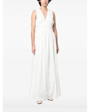 Brunello Cucinelli Ruched Sleeveless Maxi Dress - White