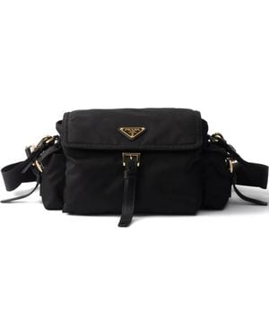 Prada Medium Logo-Plaque Shoulder Bag - Black