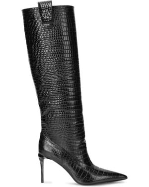 Philipp Plein Croco-Print Logo Boots - Black