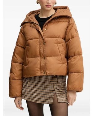 Pinko Love Birds-Appliqué Padded Puffer Jacket - Brown