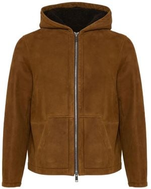 Yves Salomon Hooded Suede Shearling Jacket - Brown