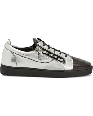 Giuseppe Zanotti Frankie Metallic Crocodile-Effect Trainers - Grey