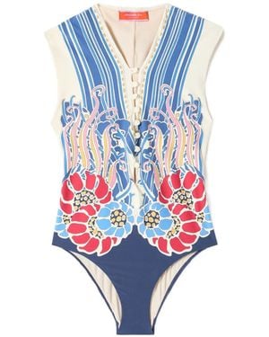 La DoubleJ Floral-Print Swimsuit - Blue