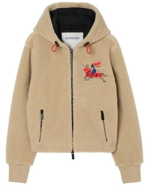 Burberry Cropped Knight Wool Cashmere Blend Fleece - Natural