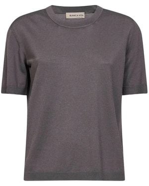Blanca Vita Ribbed Crew-Neck Short-Sleeve T-Shirt - Grey