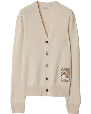 Burberry Check Label Cardigan - Natural