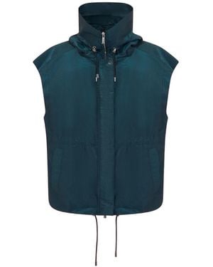 Moorer Blenda Hooded Grid-Pattern Gilet - Blue