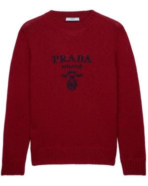 Prada Rundhals-Pullover Mit Logo - Rot