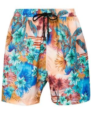Roberto Cavalli Badeshorts Mit Hawaii-Print - Blau