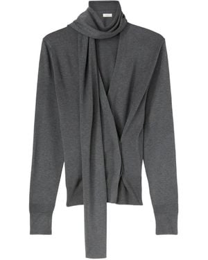 RETORI Scarf-Detail Silk Cardigan - Grey