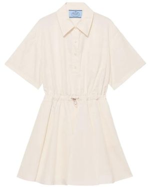 Prada Short-Sleeved Technical Pongé Dress - White
