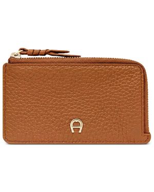 Aigner Carré Soft Logo-Plaque Card Case - Brown