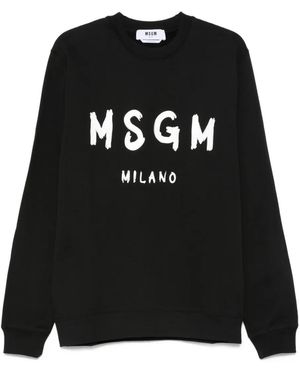 MSGM Long-Sleeve Graphic Sweatshirt With Ribbed Details - Black