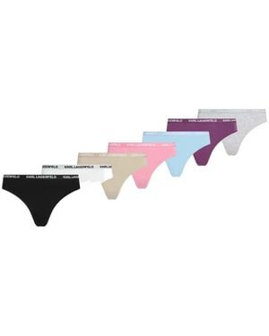 KARL LAGERFELD Zeven Katoenen Strings Met Logoband - Wit