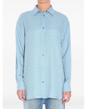 Gucci Monogram Relaxed-Fit Silk Shirt - Blue