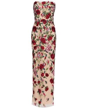 Marchesa フローラル チュールパネル ドレス - レッド