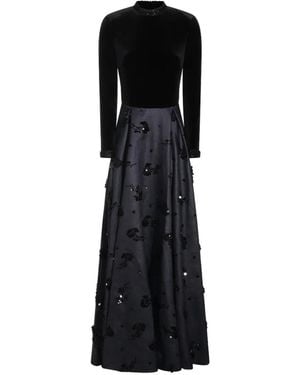 Nissa Midikleid Aus Samt Mit Pailletten - Schwarz