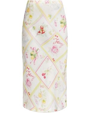 LoveShackFancy Rok Met Fruitprint En Uitgesneden Details - Wit