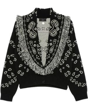 Alanui Paisley-Jacquard Fringed Cardigan - Black