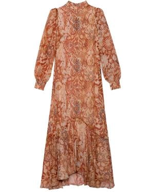 Cherubina Mariette Floral Mock-Neck Maxi Dress - Brown
