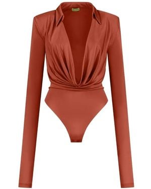 GAUGE81 Bauska Draped V-Neck Bodysuit - Red