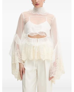 Bardot Haut Anyssa Bordé À Volants Et Finitions En Dentelle - White