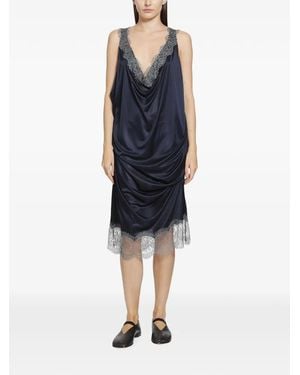 PILLINGS Lace-Trimmed Draped Midi Dress - Blue
