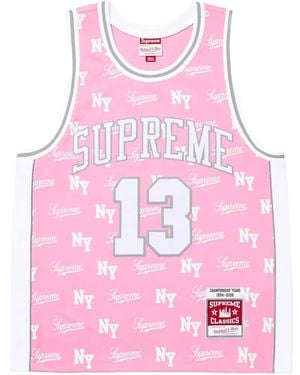 Supreme X Mitchell & Ness Logo-Print Tank Top - Pink