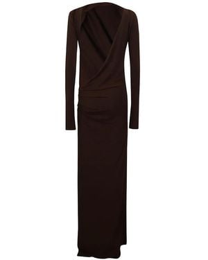 ANDAMANE Ruched Draped Dress - Brown