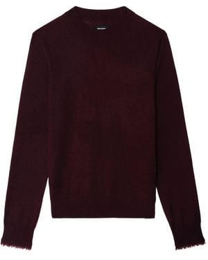 Zadig & Voltaire Ivy Frayed-Cuffs Crew-Neck Sweater - Purple