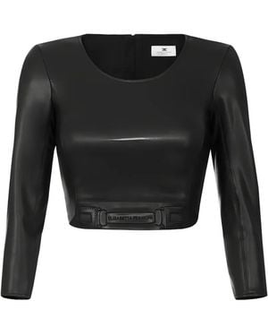 Elisabetta Franchi Embossed-Logo Top - Black
