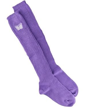 Needles Butterfly-Embroidered Ribbed Socks - Purple