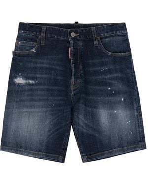 DSquared² Paint-Splatter Distressed Shorts - Blue