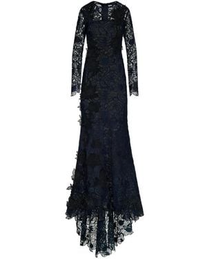 Oscar de la Renta Corded Botanical Guipure Gown Maxi Dress - Black