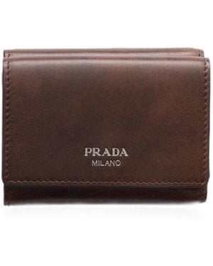 Prada Small Antiqued Leather Wallet - Brown