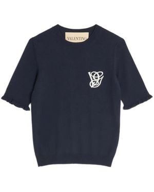 Valentino Garavani Embroidered Wool Top - Blue