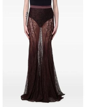 Elisabetta Franchi Sheer Lace-Overlay Flared Maxi Skirt - Brown