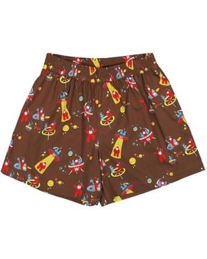 Walter Van Beirendonck Stretchbund-Shorts mit Alien-Print - Braun