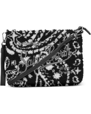 MC2 Saint Barth Parisienne Paisley-Print Logo-Embroidered Clutch Bag - Black