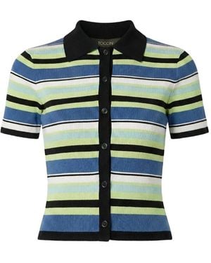 Toccin Shae Striped Ribbed-Knit Polo Shirt - Green