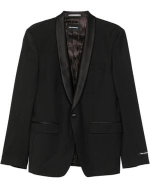 KARL LAGERFELD Satin-Trim Buttoned Blazer - Black
