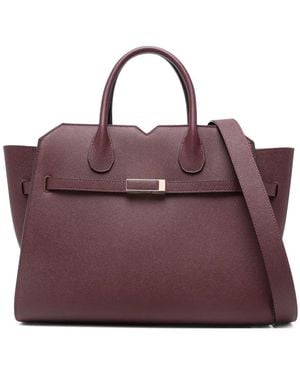 Valextra Rectangle Leather Tote Bag - Purple