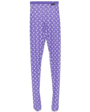Marine Serre Crescent Moon-Print Tights - Purple