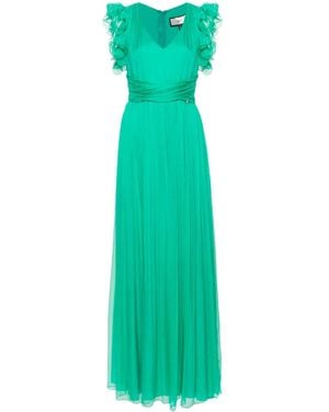 Nissa Ruffled Silk Maxi Dress - Green