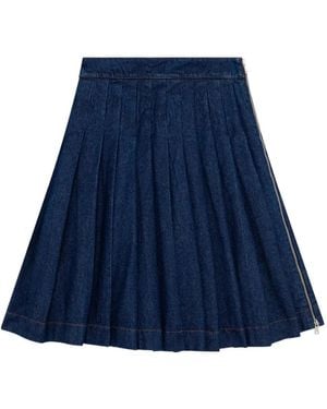 MSGM Pleated Zip-Fastening Midi Skirt - Blue